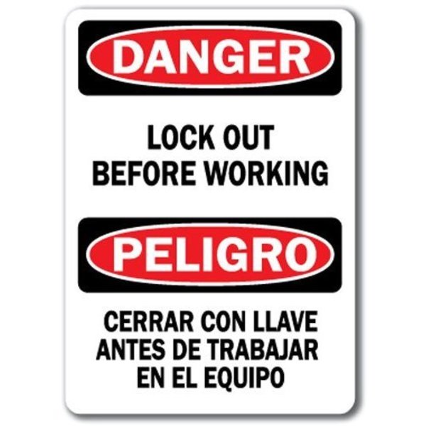 Signmission Danger-Lock Out Before Working Bilingual-10in x 14in OSHA, DS-Lock Out Before Working (Bilingual) DS-Lock Out Before Working (Bilingual)